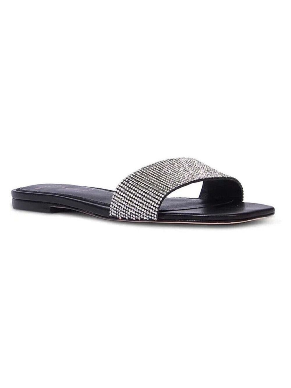 BLACK Suede Studio Women's Slides "Alexandra" Sandals Flats Stones